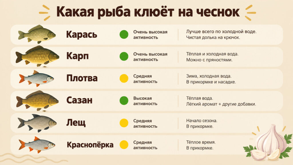 Какая рыба клюёт на чеснок — инфографика