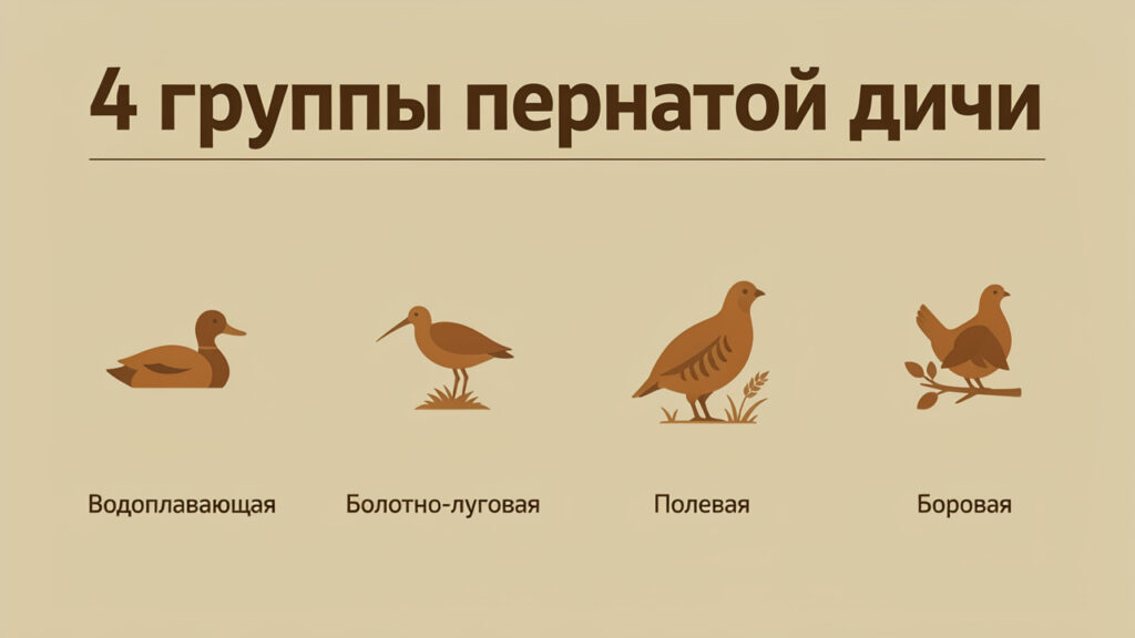 Четыре группы пернатой дичи — инфографика